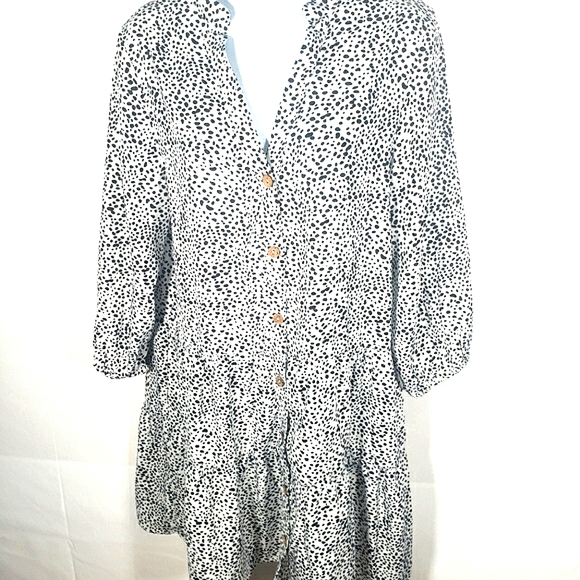 Black and White Dotted Midi Dress PolkaDots Button - Picture 5 of 9